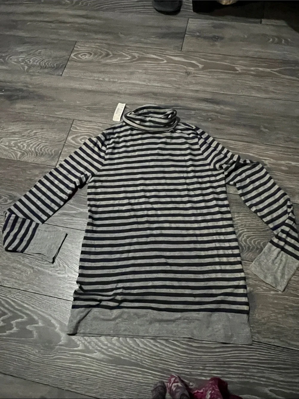 J. Crew Navy and Gray Striped Turtleneck Sweater